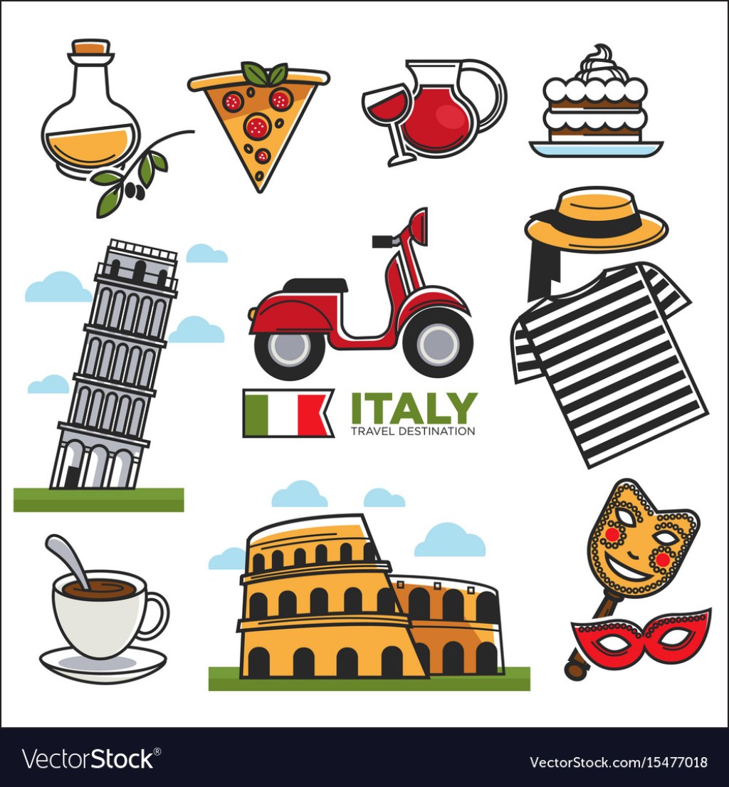 Picture of: Italian traditional symbols colorful set Vector Image