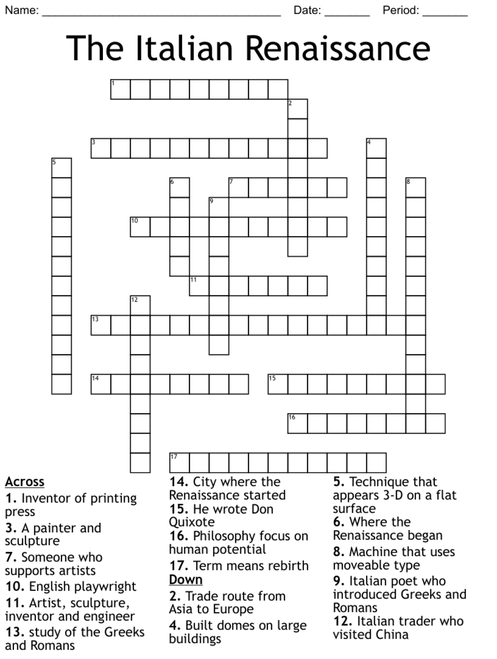 Picture of: The Italian Renaissance Crossword – WordMint