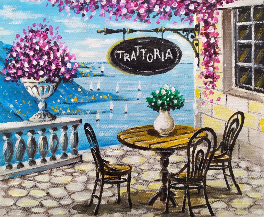 Picture of: Trattoria / City landscape painting / Seascape / Italian Town